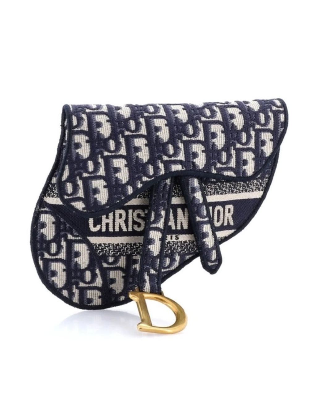 Dior Navy & White Oblique Mini Saddle Bag with Gold 'D' Charm - Picture 2 of 12